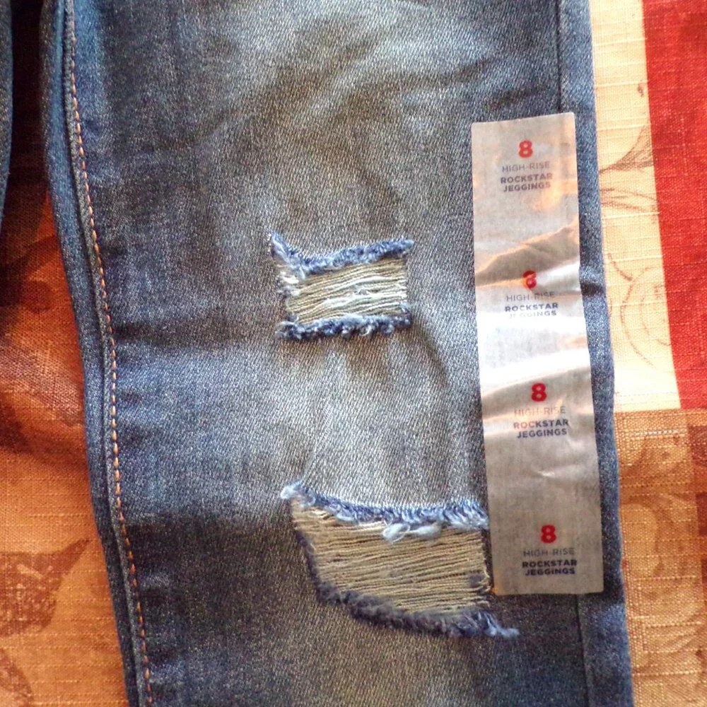 Old Navy High Rise Rockstar Jegging Girls 8 Jeans Stretch Adjustable Distressed